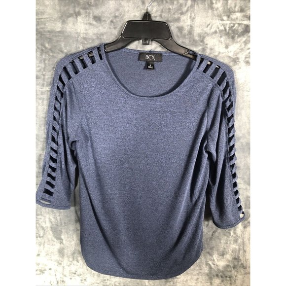 Blue Tops - BCX Shirt Woman’s Blouse Lattice Cut Out Sleeves Size Adult Small Slate Blue